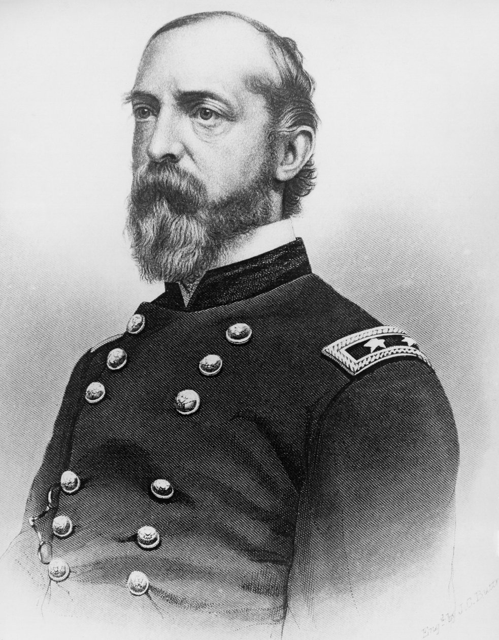 乔治-戈登-米德（1815-1872）的肖像，美国陆军将军和土木工程师，他在美国内战中发挥了关键作用，在葛底斯堡击败了南军，根据照片雕刻。 作者 JB 和 Brown J. 和 Rowbotham