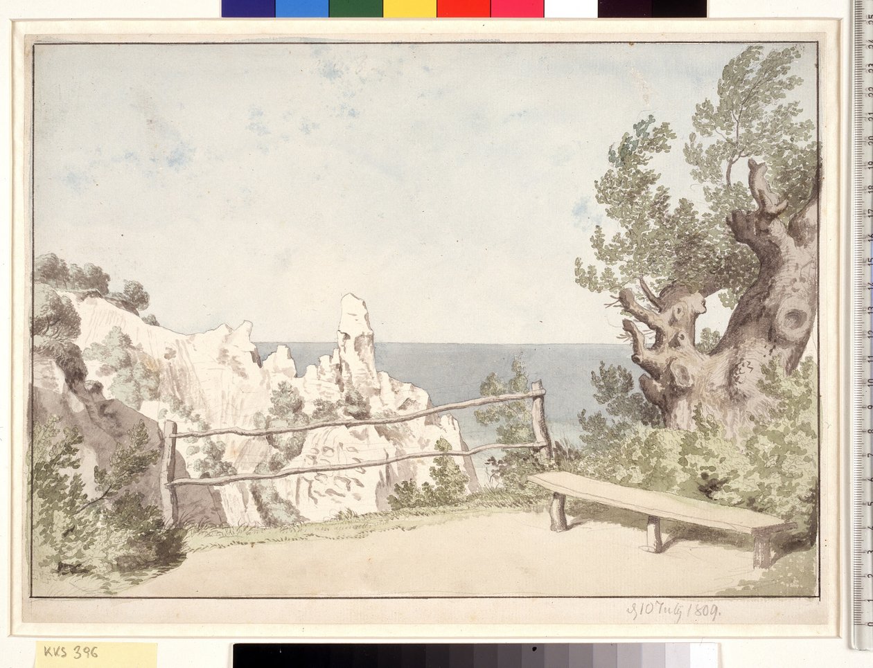 从 Sommerspiret 的 Møns Klint 观看美景 作者 克里斯托弗·威廉·埃克斯伯格