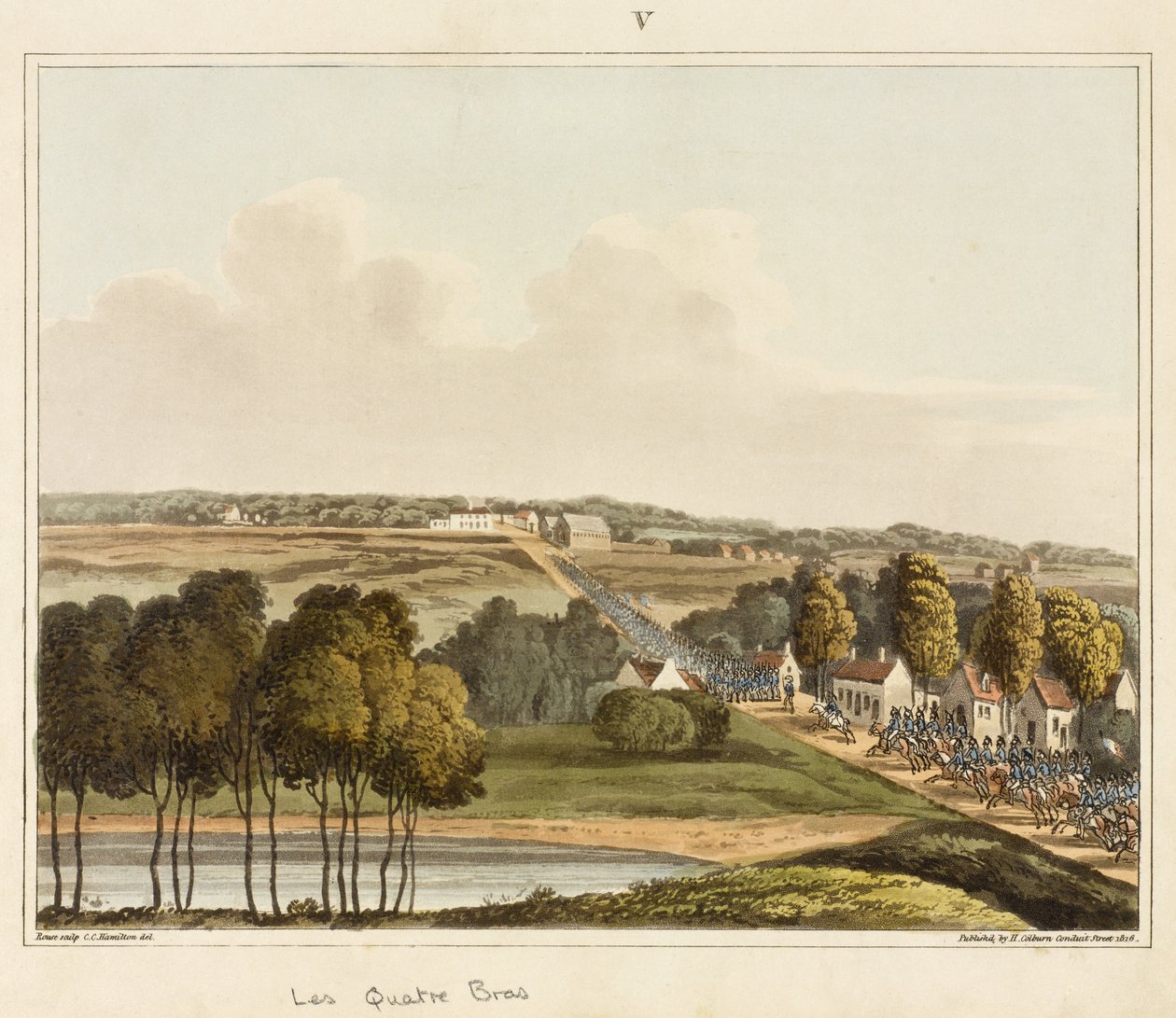 Les Quatre Bras，来自&39;滑铁卢战役的历史记录&39;，由James Rouse雕刻，1817年（彩色aquatint） 作者 CC汉密尔顿