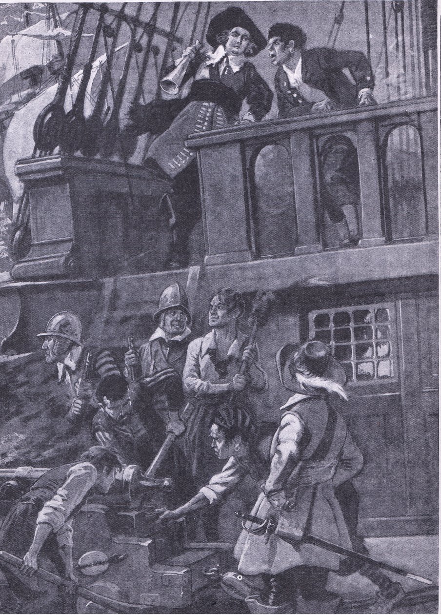 布雷克将军是如何进行海战的，插图选自《卡塞尔名人传》，约 1940 年（平版）。 作者 C·达德利·坦南特