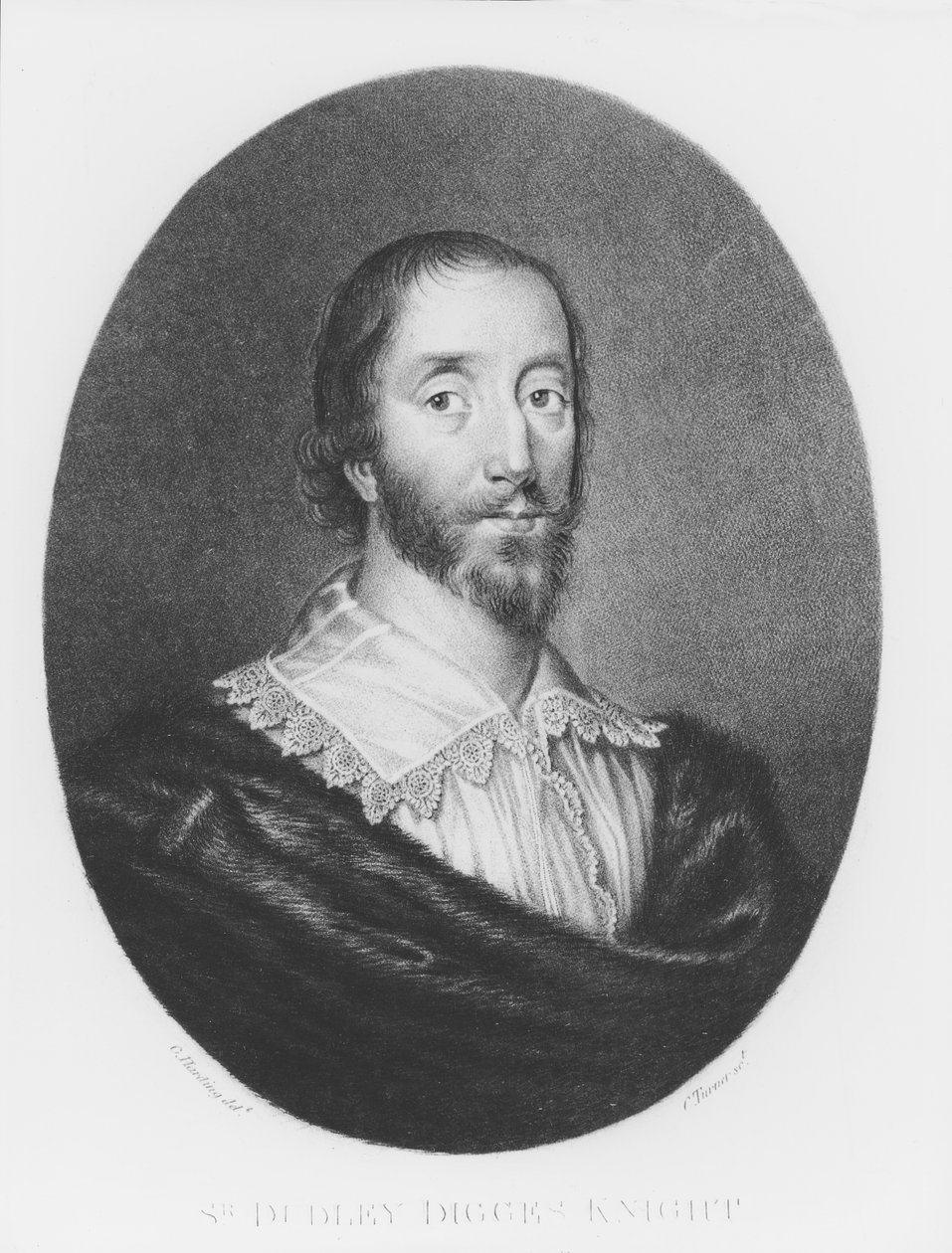 达德利·迪格斯爵士（1583-1639）来自“英国历史上杰出的人物肖像”的插图，由查尔斯·特纳（1775-1857）（mezzotint）刻。 作者 C.哈丁