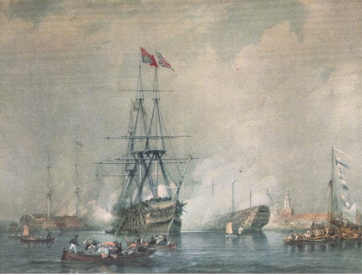 HMS胜利在朴茨茅斯港发起皇家礼炮，1947年由柯林斯出版的英国冒险剧 作者 CJM瓦特洛