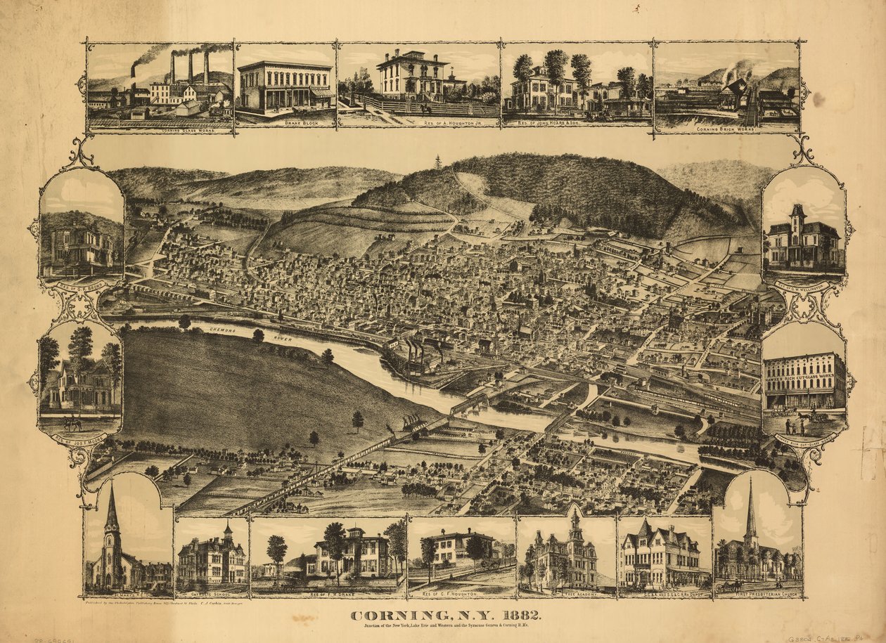 纽约州康宁，1882 年--纽约、伊利湖和西部铁路与雪城、日内瓦和康宁铁路的交汇处 LOC 88690691 作者 CJ费城出版社；科尔宾