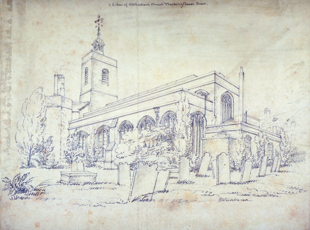 All Hallows-by-the-Tower教堂，伦敦，1803年 作者 C约翰·M·惠西洛