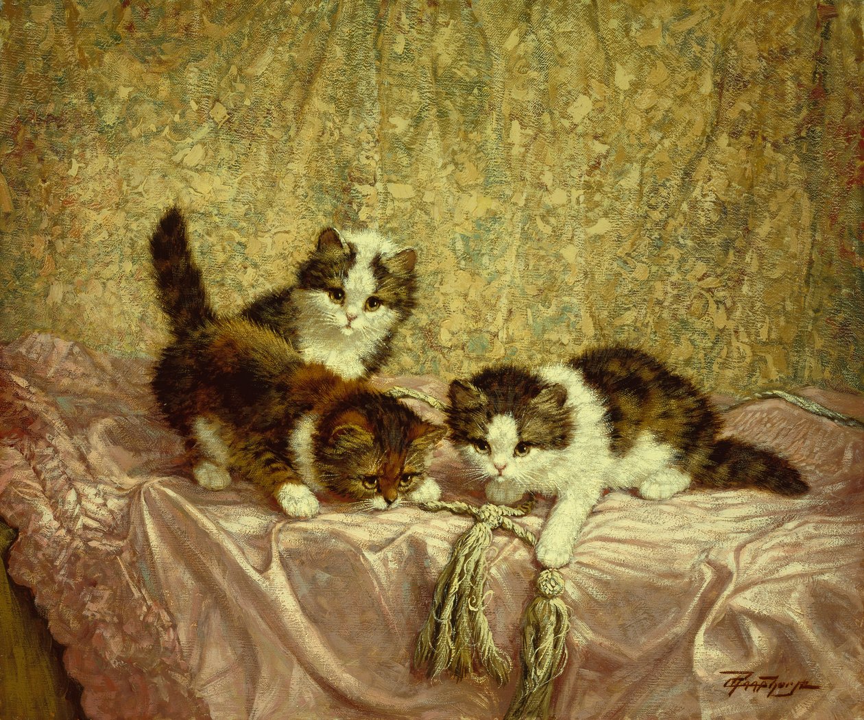 嬉戏的小猫（布面油画） 作者 C·拉福斯特