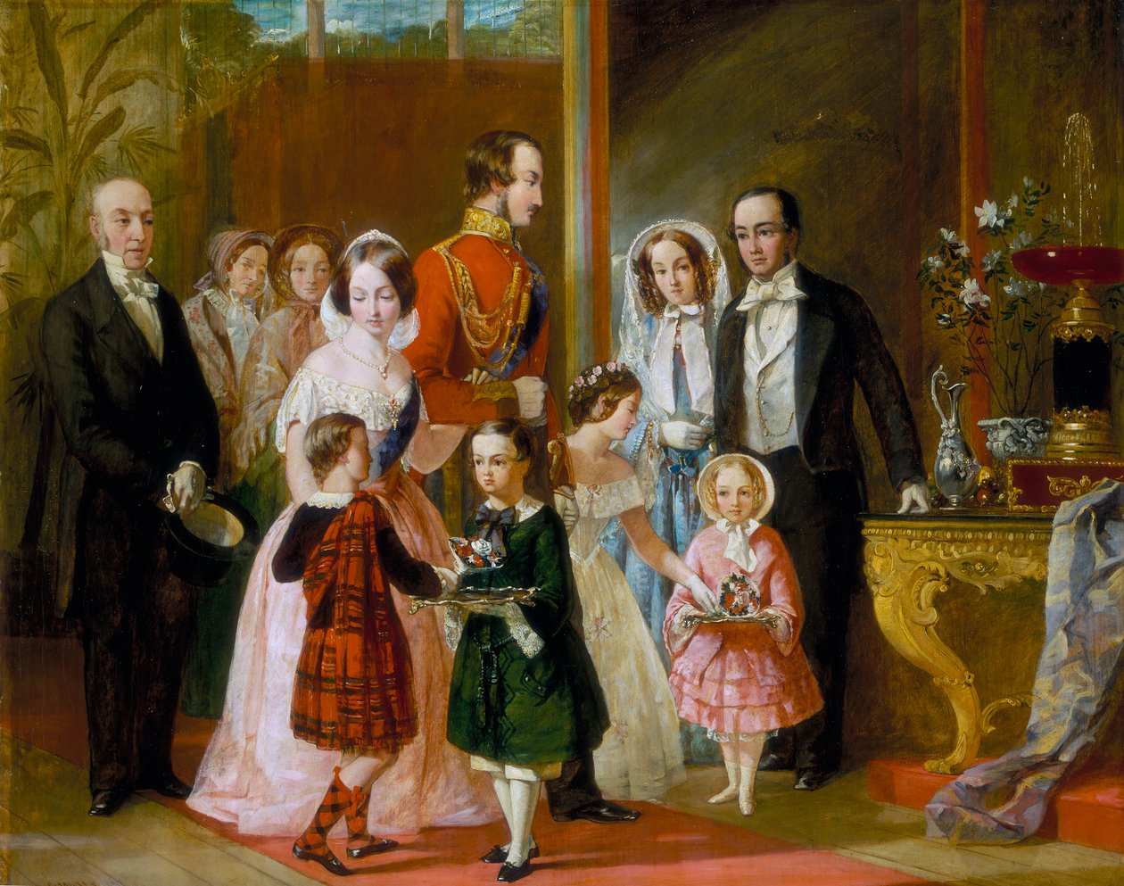Thomas Younghusband和他的家人在水晶宫迎接维多利亚女王和她的家人》，约1854年。    作者 C井