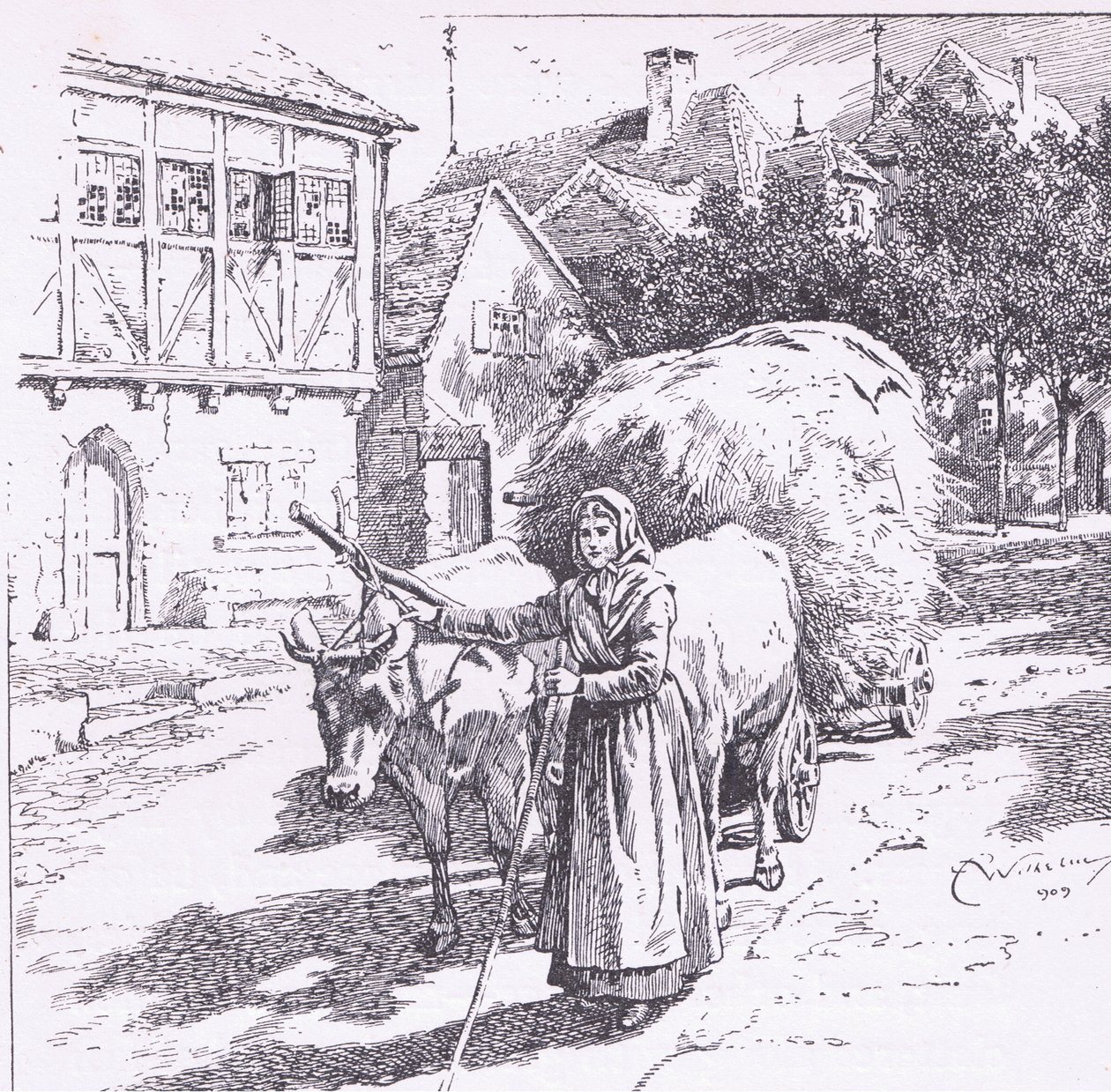 Carts drawn by bullocks rumbled through the silent streets , from The Child of the Air pub.by Duckworth 作者 C.威廉