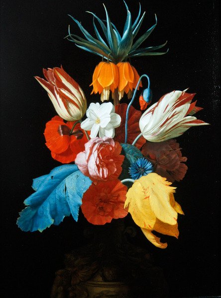 雕塑花瓶中的花束（板面油画） 作者 范·德·拉德