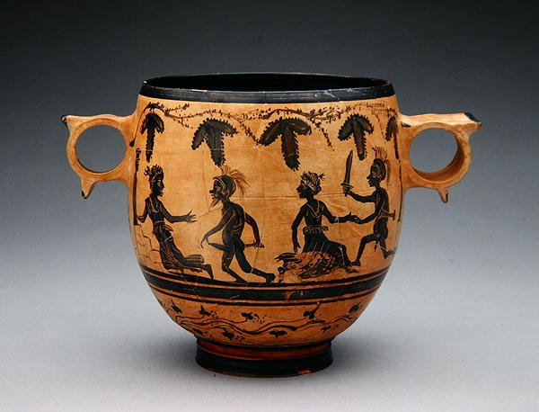 带有模仿场景的Skyphos，约公元前430-410年（陶瓷）（另见307555）。 作者 卡比里安