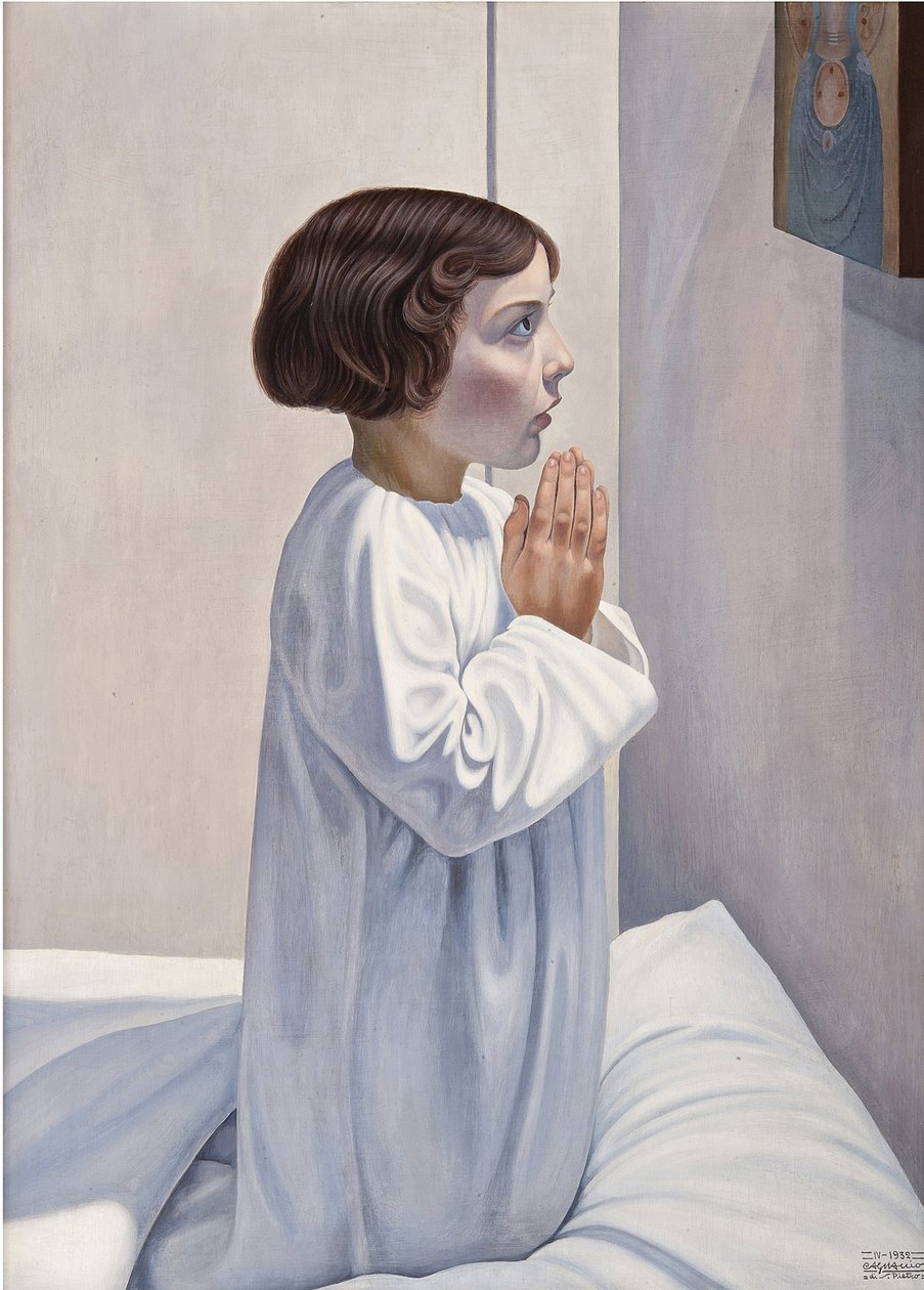 卡格纳西奥·迪·圣彼得罗 (Cagnaccio di San Pietro, 1897-1946) 的祈祷 (la priere)。 木板油画，尺寸：80x60 作者 圣彼得罗教堂