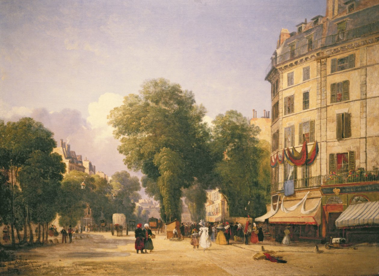 1829年巴黎和平街（现在的Place de lOpera）拐角处的Boulevard des Capucines大道 作者 卡勒布·罗伯特·斯坦利