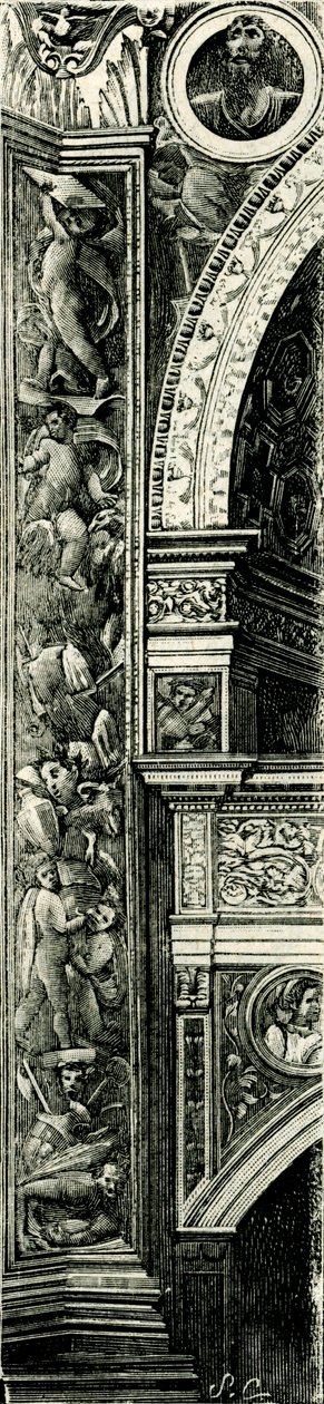 卡利斯托-皮亚扎（Callisto Piazza，约 1500-1561 年或 1562 年）装饰的壁柱条，意大利伦巴第，罗迪，Tempio Civico della Beata Vergine Incoronata（圣母加冕庙），木刻画 作者 卡利斯托广场