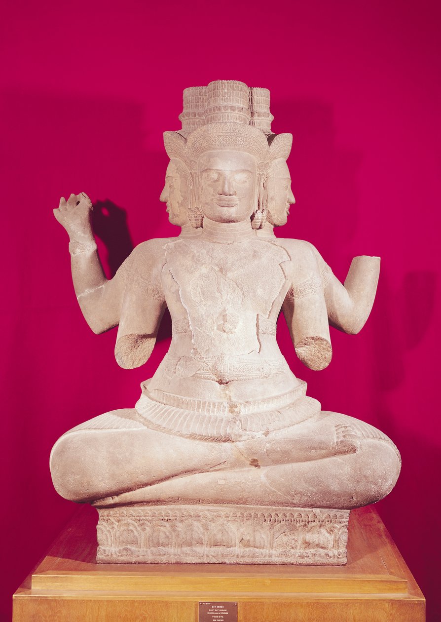 Brahma的雕塑有四张面孔，来自柬埔寨的Batambang，Koh Ker风格，10世纪中期（砂岩）（另见114066） 作者 柬埔寨学派