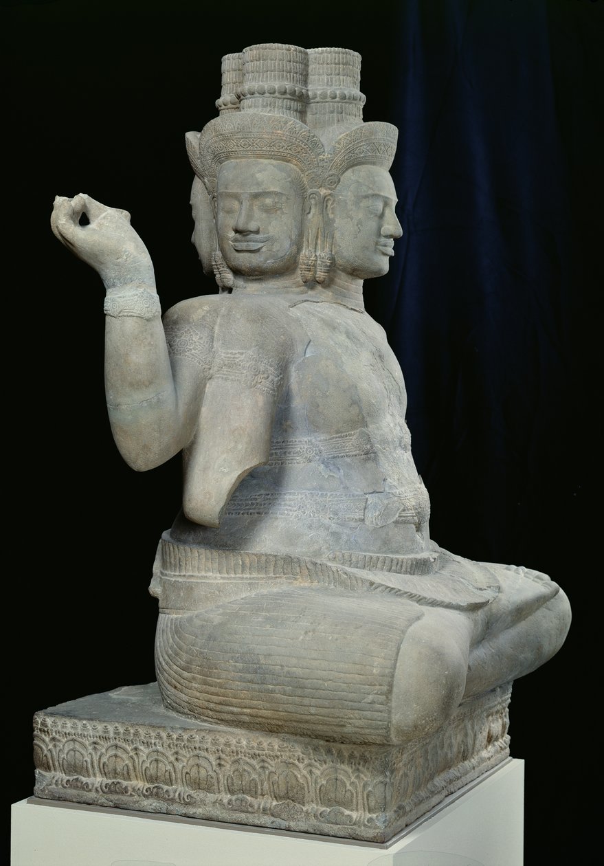 Brahma的雕塑有四张面孔，来自柬埔寨的Batambang，Koh Ker风格，10世纪中叶（砂岩） 作者 柬埔寨学派