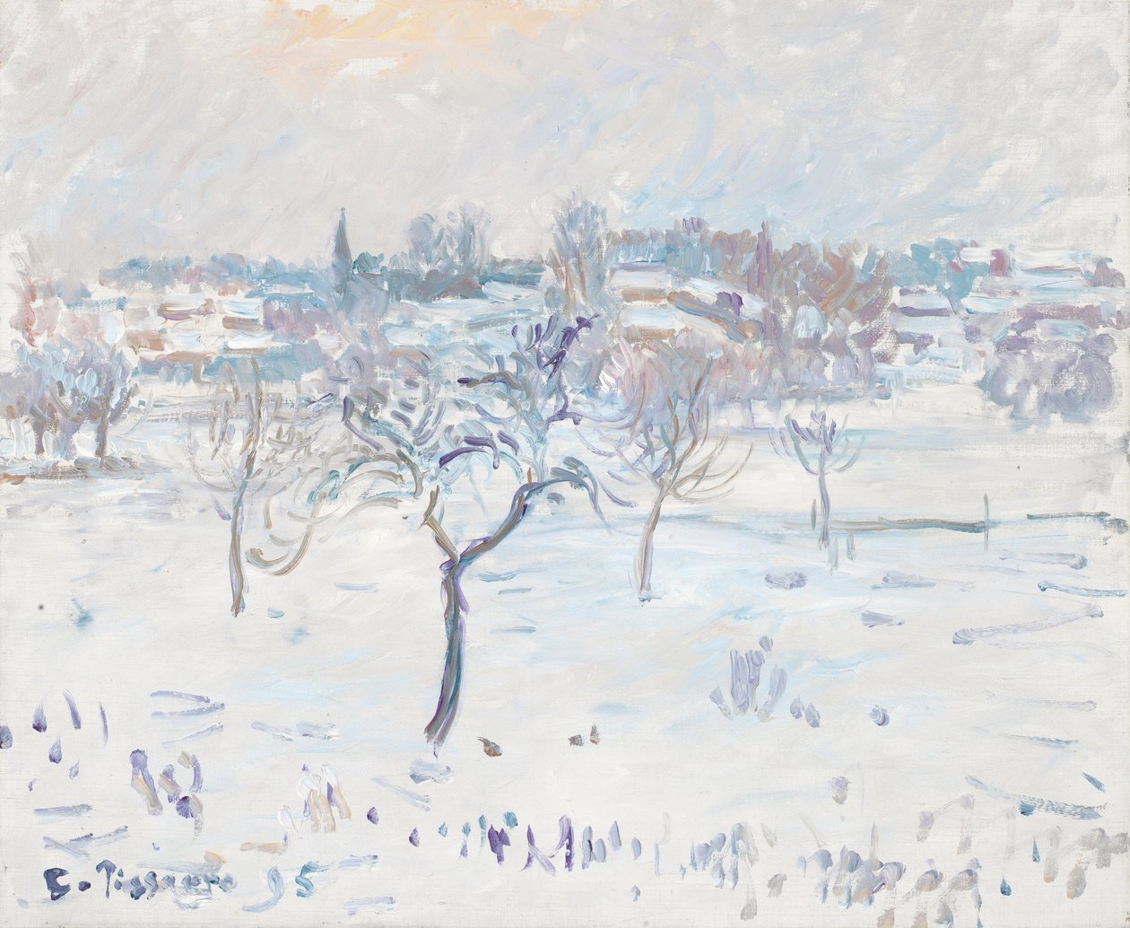 在Eragny的雪风景与苹果树，1895年 作者 卡米尔·雅各布·毕沙罗