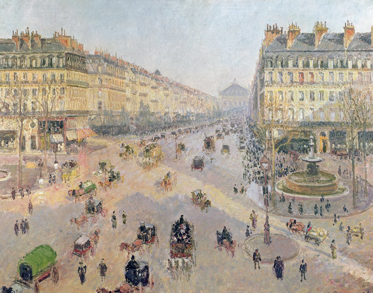 The Avenue de L&39;Opera，巴黎，阳光，冬天的早晨，1880年 作者 卡米尔·雅各布·毕沙罗