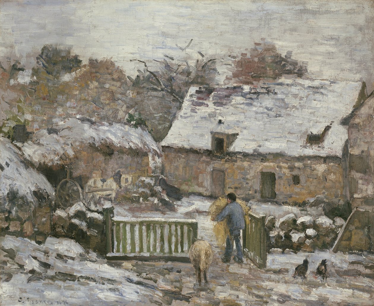 Montfoucault的一个农场：雪的影响，1876年 作者 卡米尔·雅各布·毕沙罗