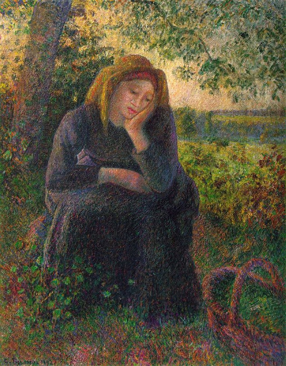 一个沉思的农民女孩，1892年 作者 卡米尔·雅各布·毕沙罗
