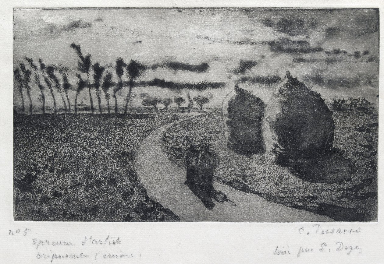 暮光之城（带轮子），1879年（蚀刻，aquatint，干点和砂纸） 作者 卡米尔·雅各布·毕沙罗