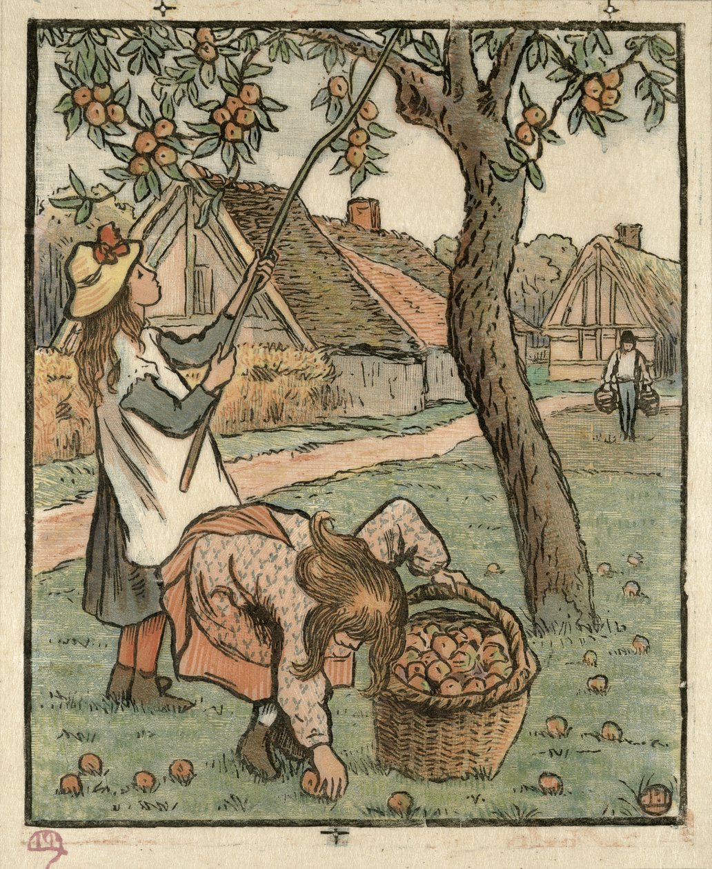 收集来自&39;Travaux des Champs&39;的苹果，由Lucien Pissarro（1863-1944）刻，于1893年伦敦出版 作者 卡米尔·雅各布·毕沙罗