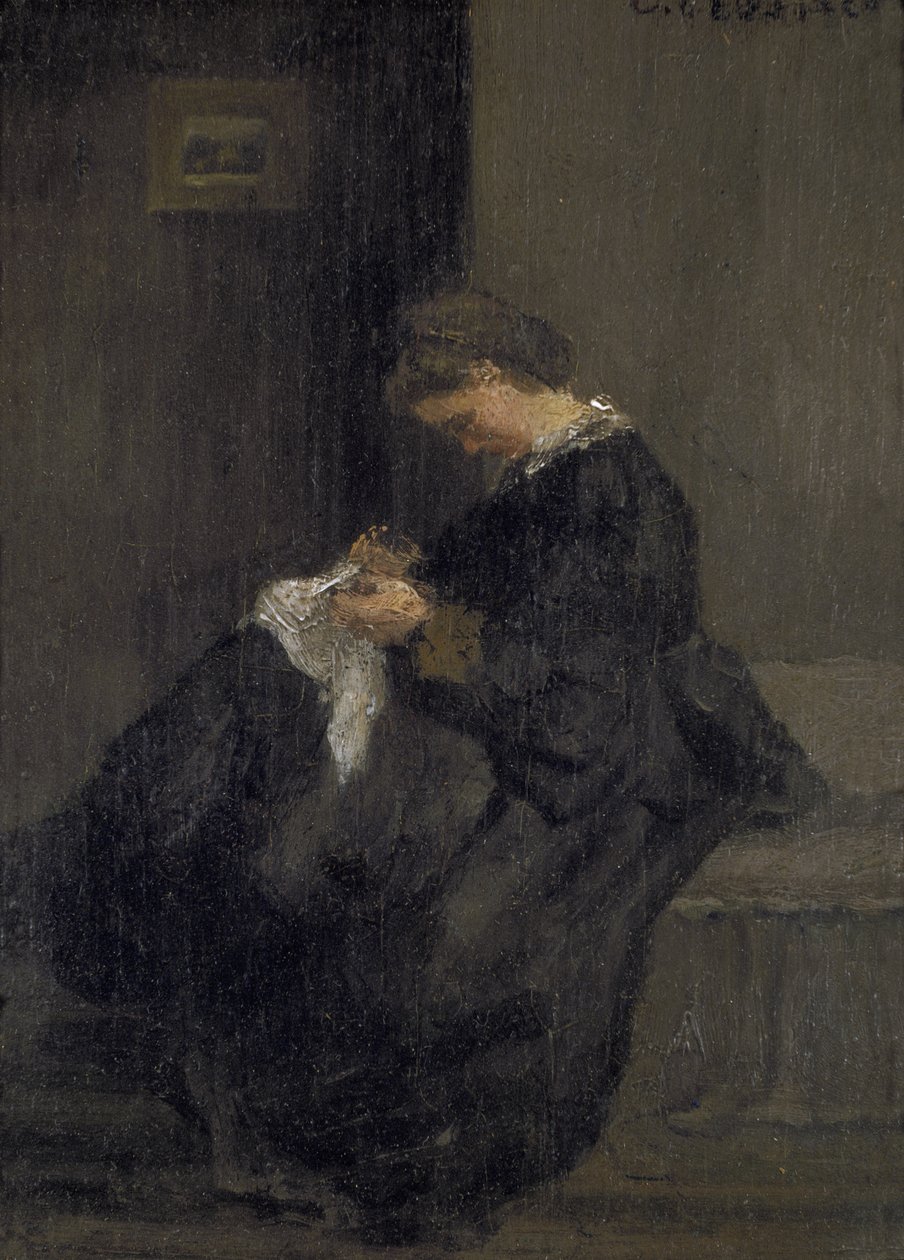 Pissarro夫人缝纫，19世纪 作者 卡米尔·雅各布·毕沙罗