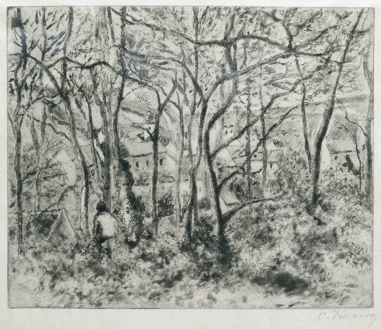 1879年冬宫（蓬图瓦兹）下的木材景观（aquatint和drypoint） 作者 卡米尔·雅各布·毕沙罗