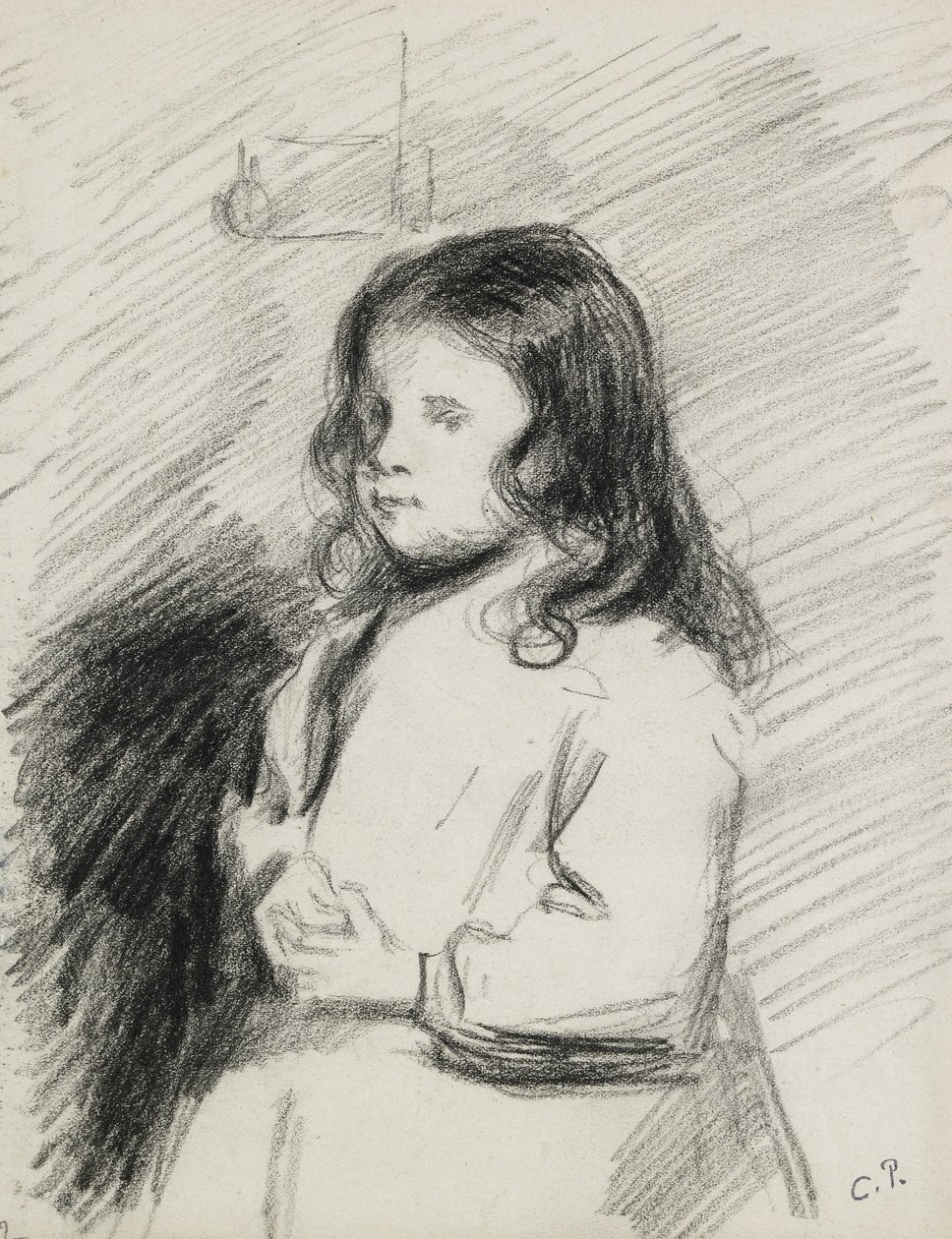 Ludovic-Rodo Pissarro（1878-1952）的肖像，c。 1883年 -  1884年（黑色粉笔） 作者 卡米尔·雅各布·毕沙罗