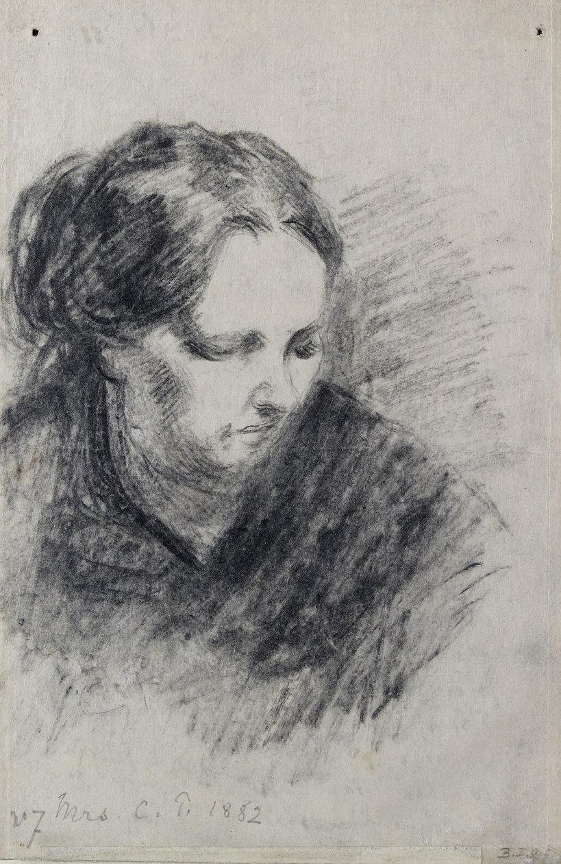 Pissarro夫人的肖像，1882年（黑色粉笔） 作者 卡米尔·雅各布·毕沙罗