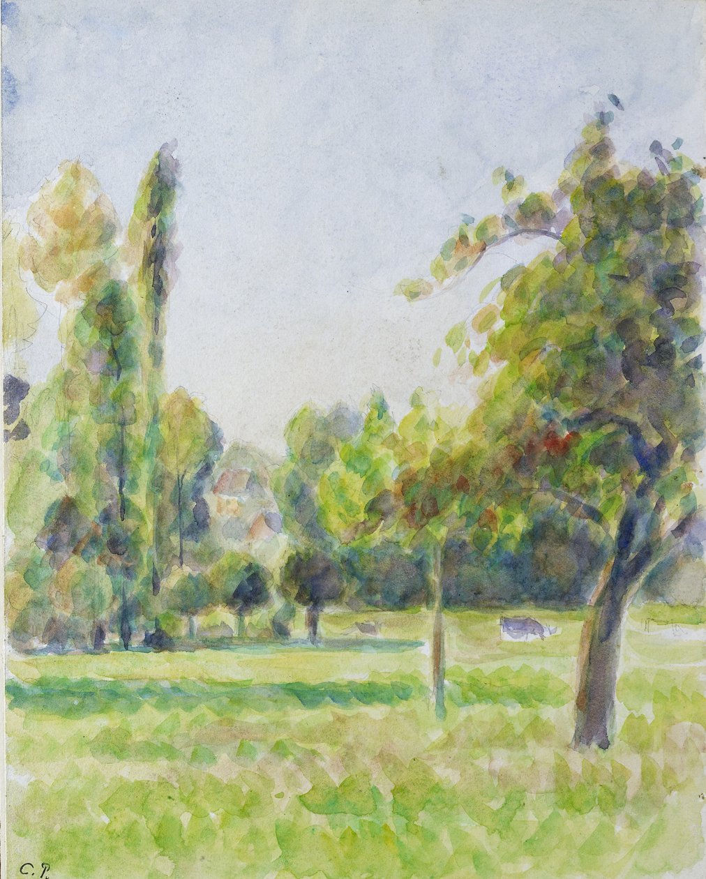 研究Eragny-sur-Epte艺术家的果园，c。 1890年（水彩笔） 作者 卡米尔·雅各布·毕沙罗
