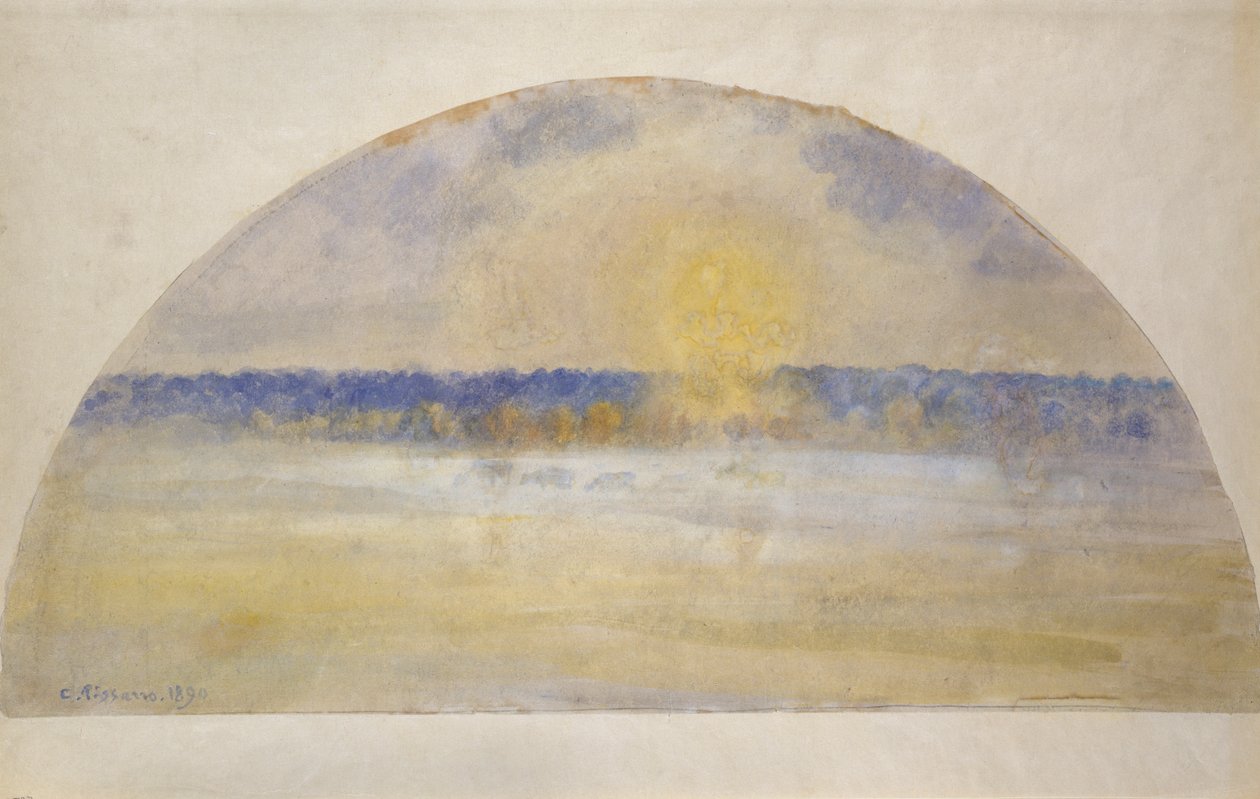 日落与雾，Eragny，1890年 作者 卡米尔·雅各布·毕沙罗