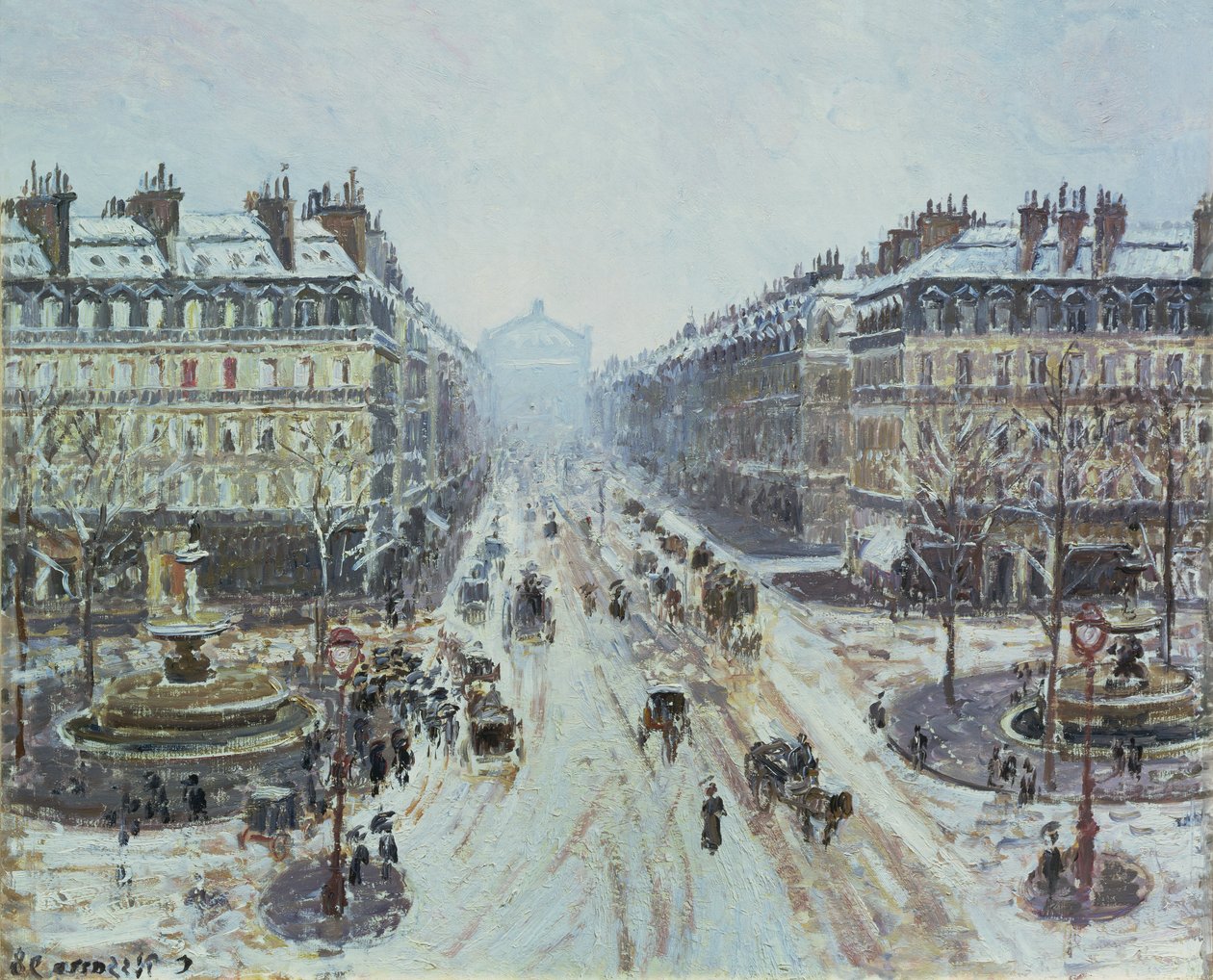 歌剧大道 - 雪的影响，1898年 作者 卡米尔·雅各布·毕沙罗