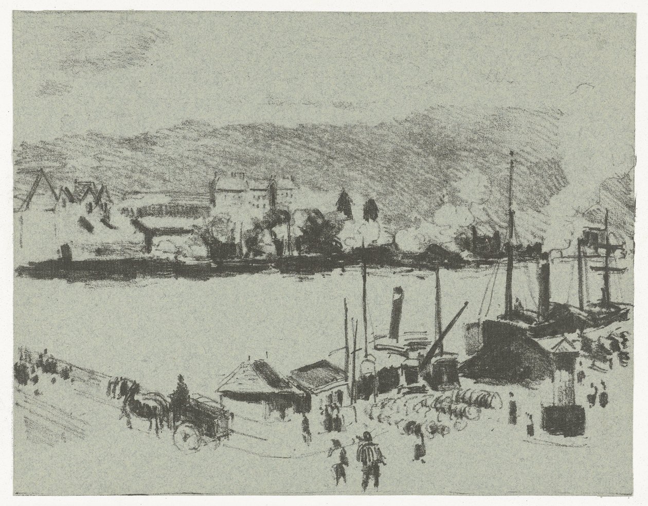 鲁昂塞纳河码头的景色 Quai Boieldieu, 鲁昂 作者 卡米尔·雅各布·毕沙罗
