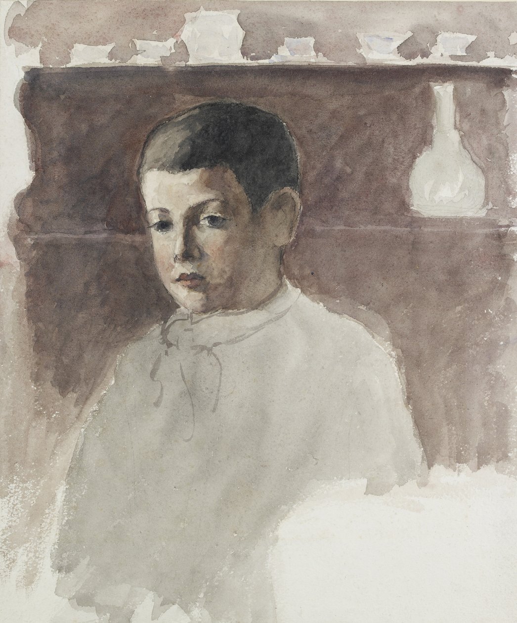 Lucien Pissarro（1863-1944）的半身人像，c。 1875年（水彩木炭） 作者 卡米尔·雅各布·毕沙罗