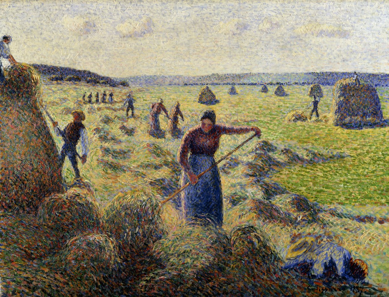 收割草皮，Eragny；干草收割机，埃拉尼，约1887年 作者 卡米尔·雅各布·毕沙罗