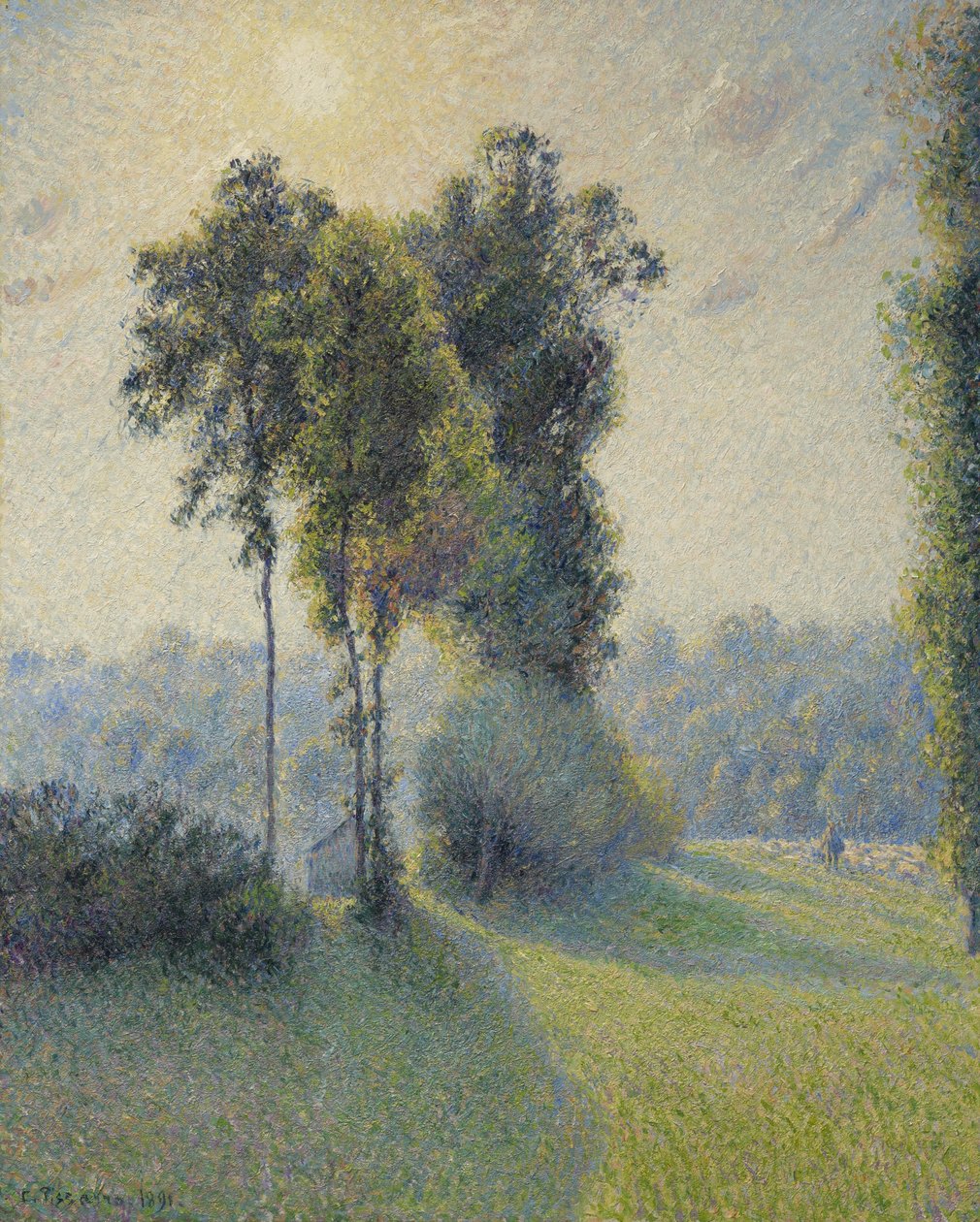 圣查尔斯的风景，临近吉索尔，日落，1891年 作者 卡米尔·雅各布·毕沙罗