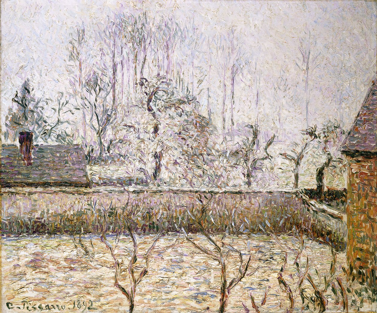 弗拉斯特和雾，埃拉尼的风景；景观，霜冻和薄雾，Eragny， 作者 卡米尔·雅各布·毕沙罗