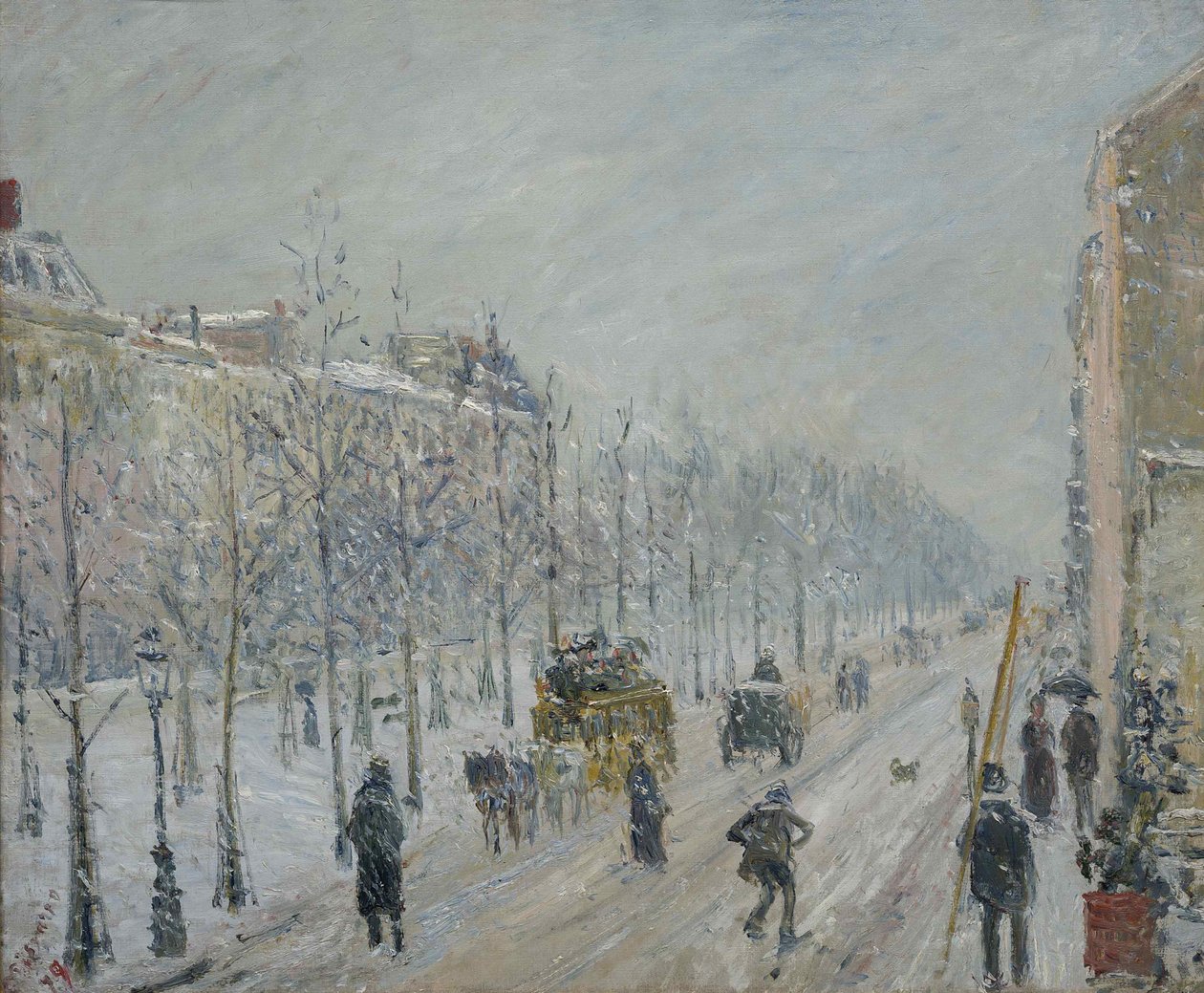 大道，外部，下雪的效果，1879年。 作者 卡米尔·雅各布·毕沙罗