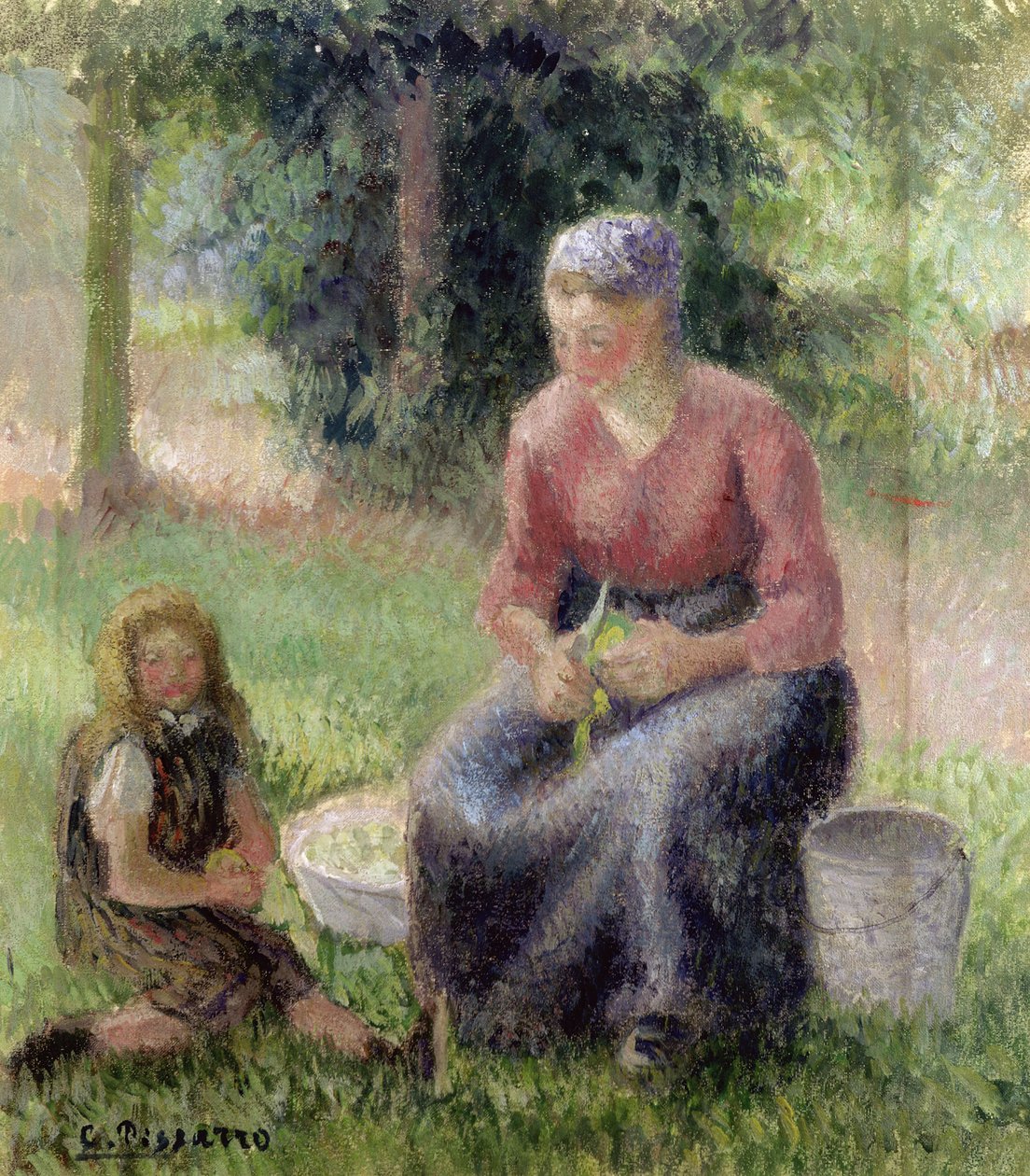 农民妇女和她的小女孩，c.1893 作者 卡米尔·雅各布·毕沙罗