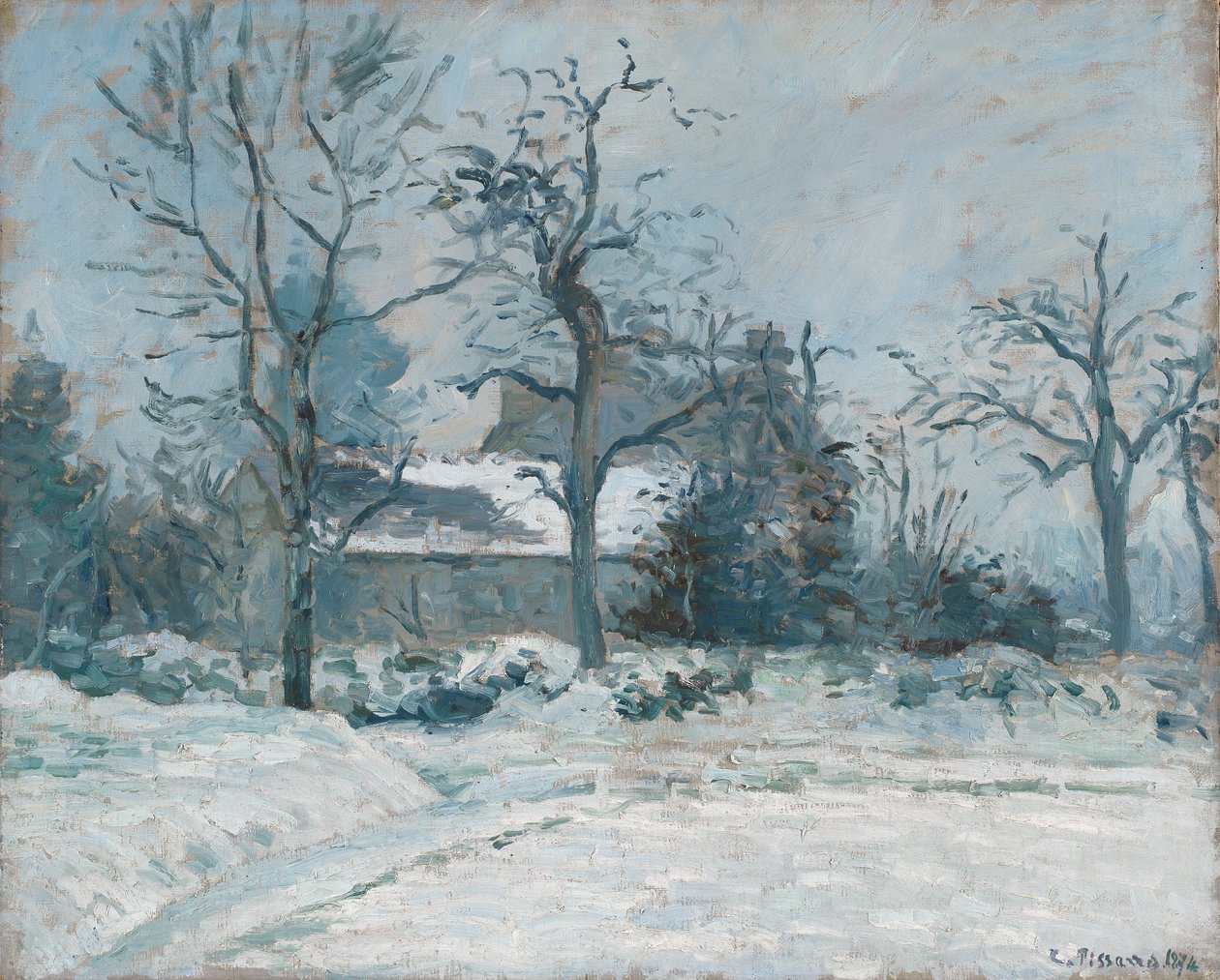 1874年，蒙特福柯的Piette&39;s House，Snow Effect 作者 卡米尔·雅各布·毕沙罗