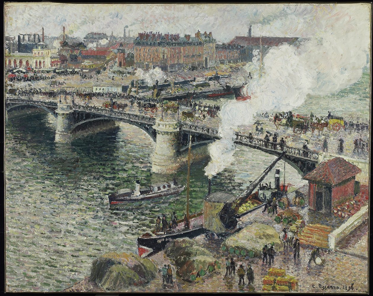 Pont Boieldieu在鲁昂，Damp天气，1896年 作者 卡米尔·雅各布·毕沙罗