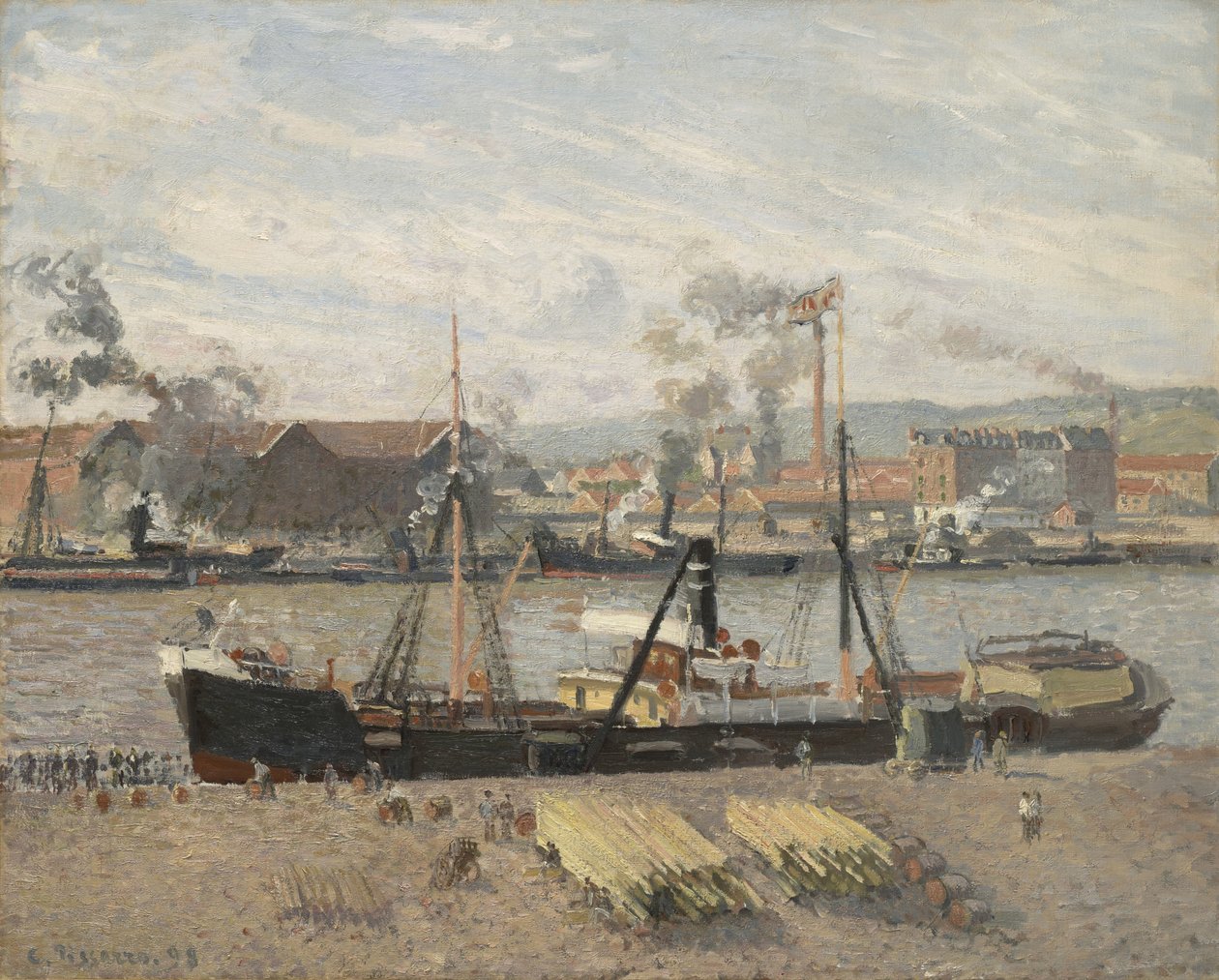 鲁昂港，木材卸货，1898年 作者 卡米尔·雅各布·毕沙罗