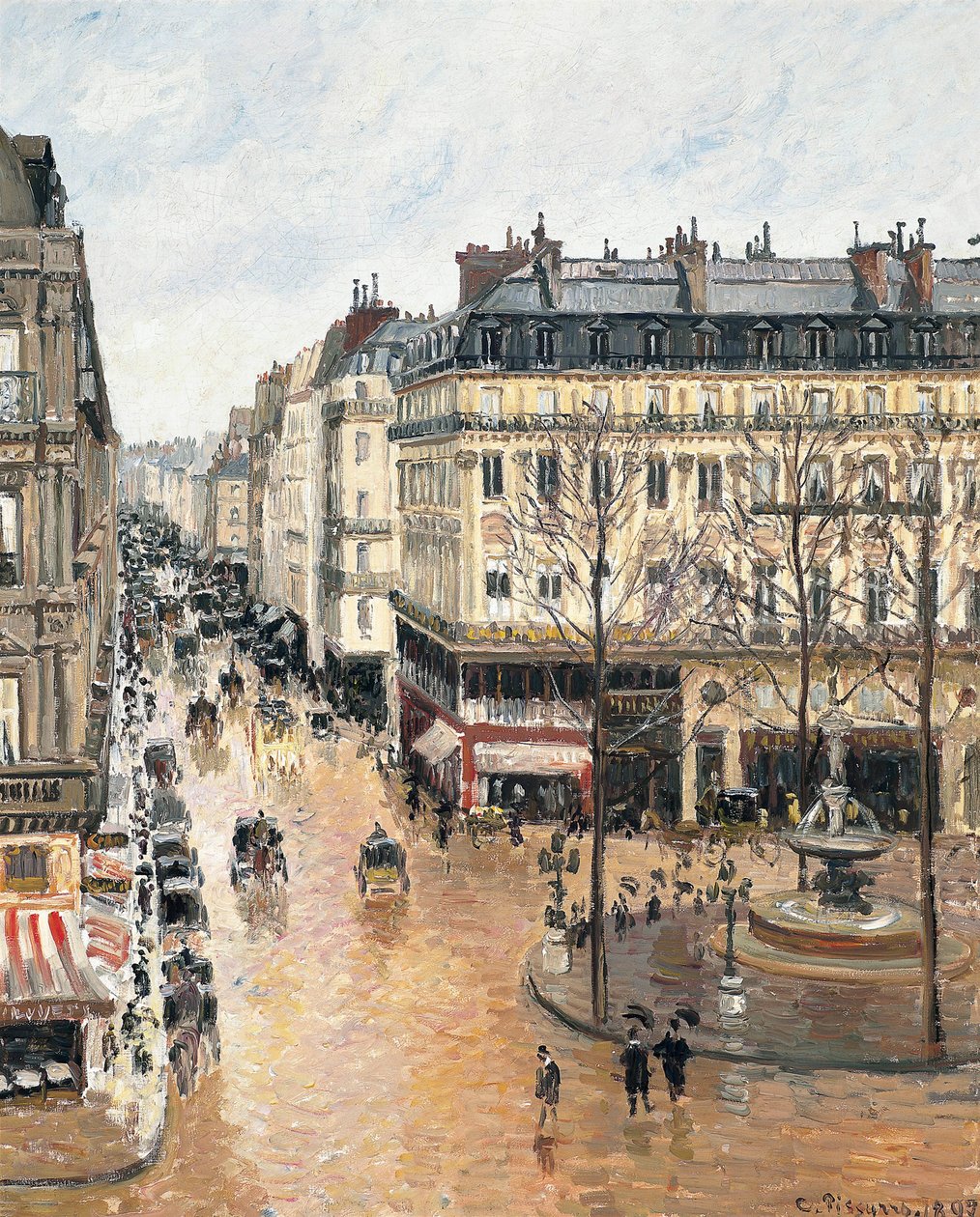 下午，Saint-Honoré街。雨的影响，1897年 作者 卡米尔·雅各布·毕沙罗