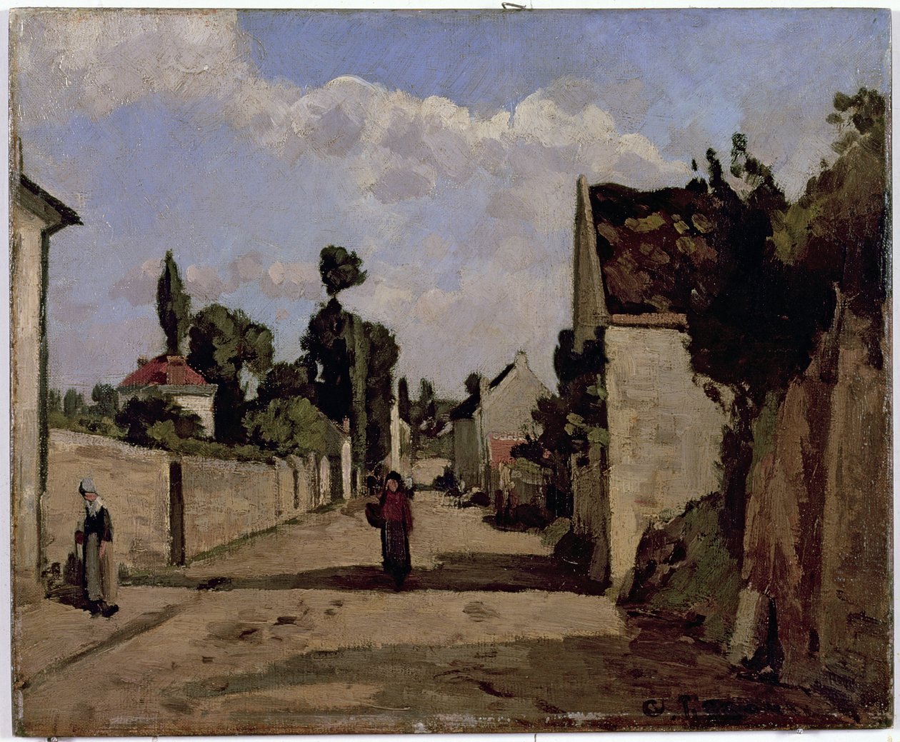 Rue de lHermitage，Pontoise，c.1867（油画布置在面板上） 作者 卡米尔·雅各布·毕沙罗