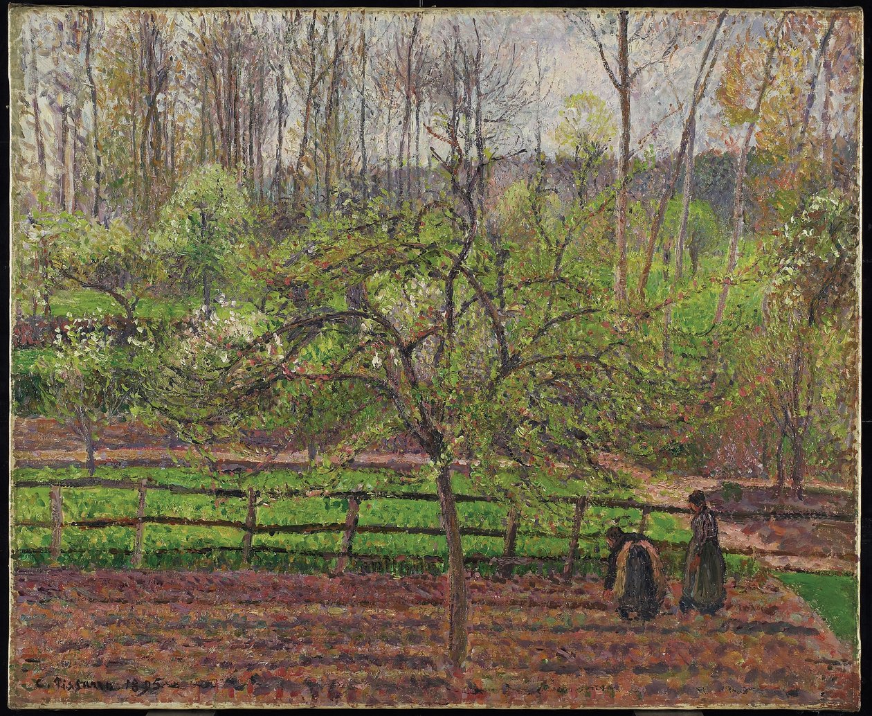 春天，灰色天气，Eragny，1895年 作者 卡米尔·雅各布·毕沙罗