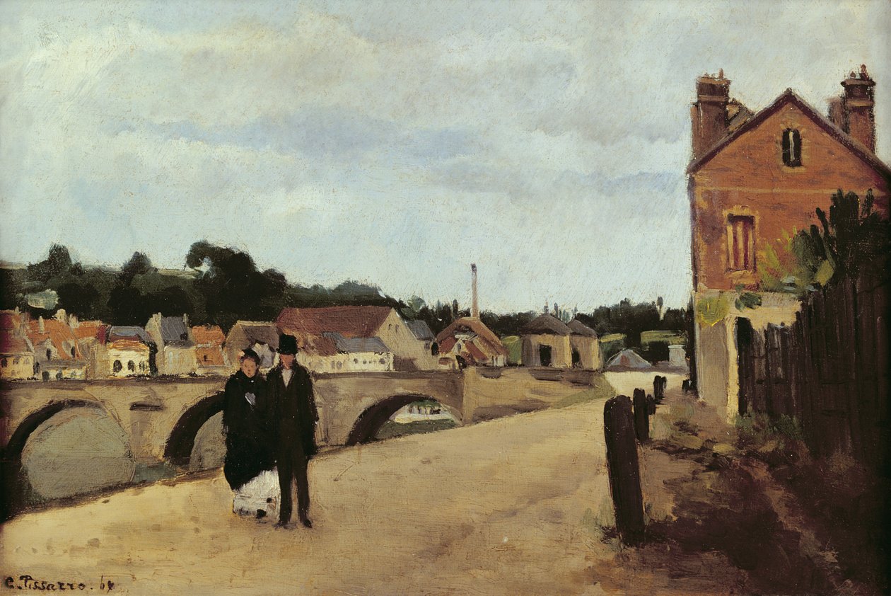 Chemin de lEcluse和Pontoise Bridge，1867年（油画布面板） 作者 卡米尔·雅各布·毕沙罗