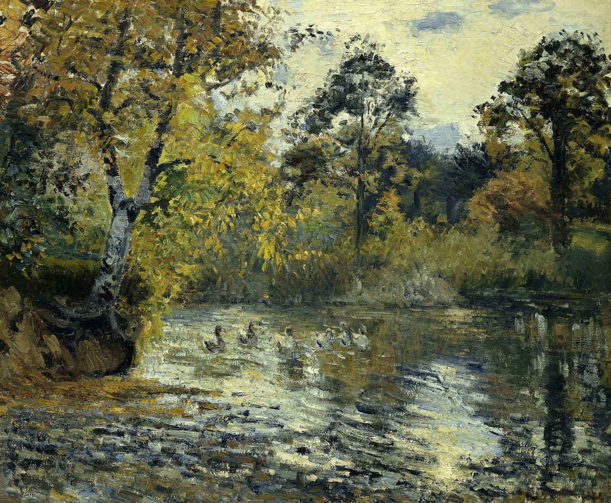 Montfoucault的池塘； “ Etang de Montfoucault，1874年 作者 卡米尔·雅各布·毕沙罗