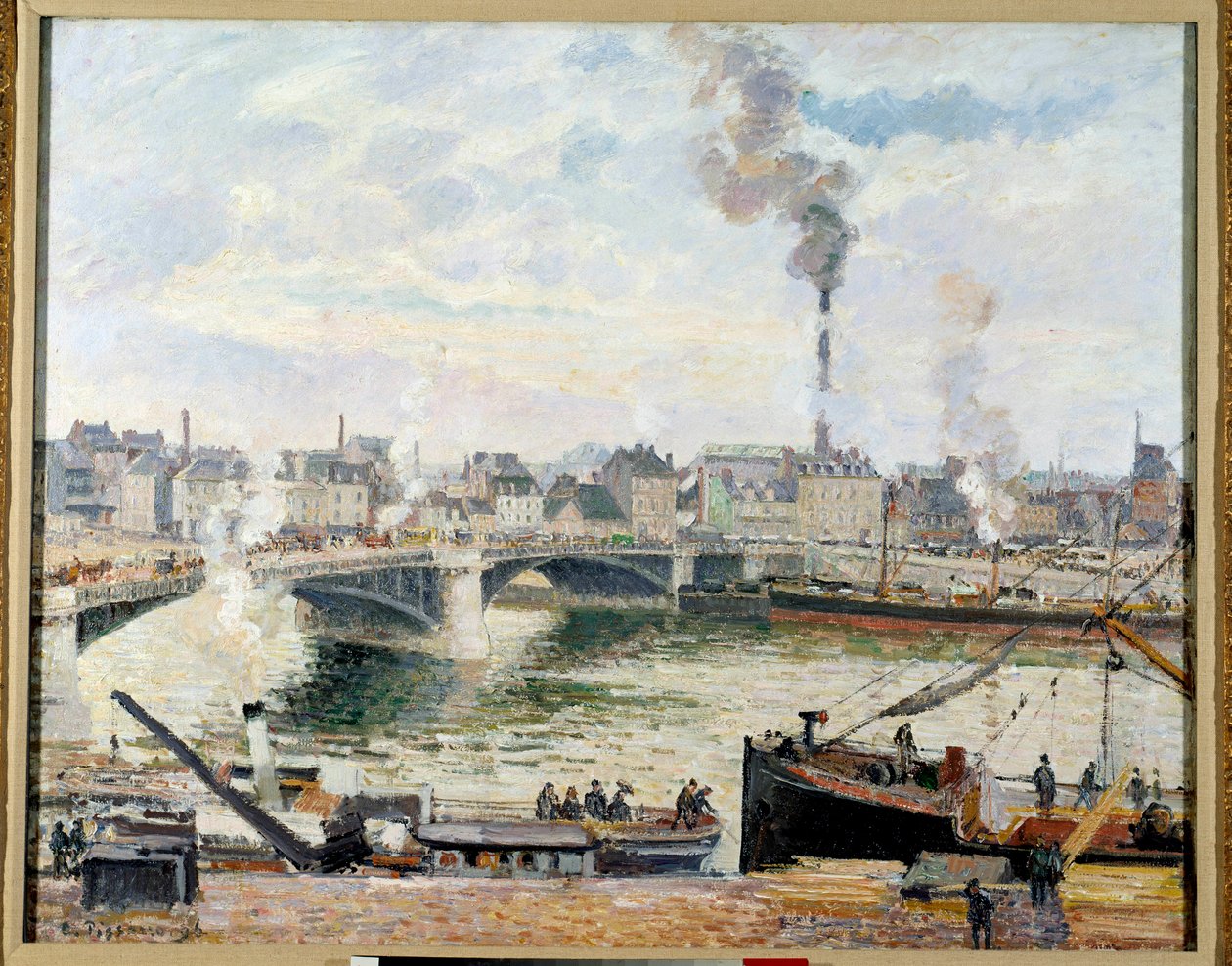 鲁昂大桥。 卡米尔·毕沙罗 (Camille Pissarro) 的绘画 (1830-1903) 作者 卡米尔·雅各布·毕沙罗