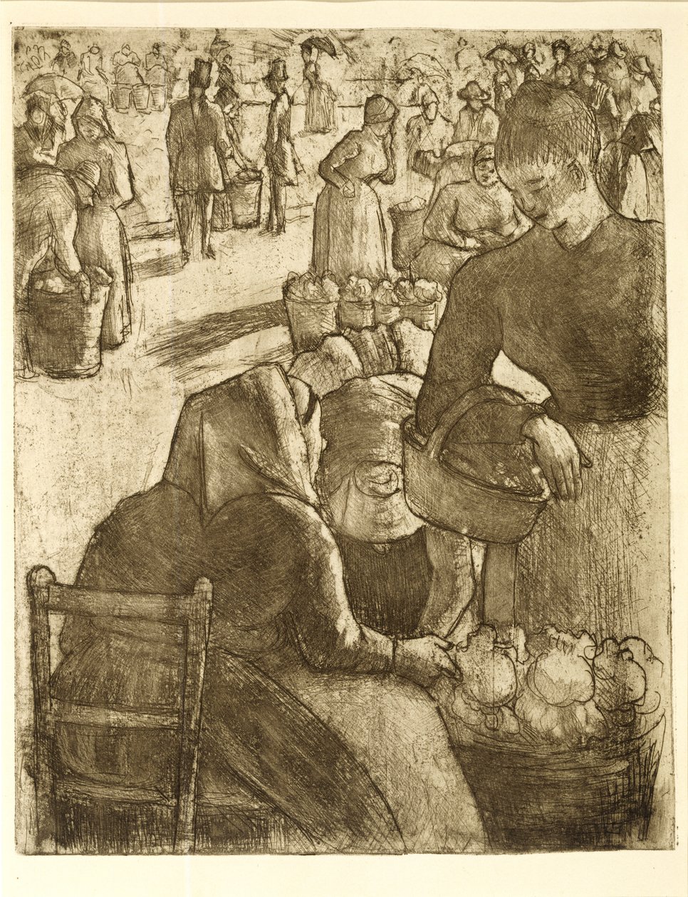 Pontoise的蔬菜市场，1891年（软底蚀刻和aquatint） 作者 卡米尔·雅各布·毕沙罗