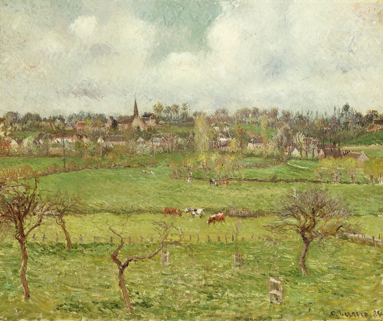 巴赞古尔景观； Vue de Bazincourt，1884年 作者 卡米尔·雅各布·毕沙罗