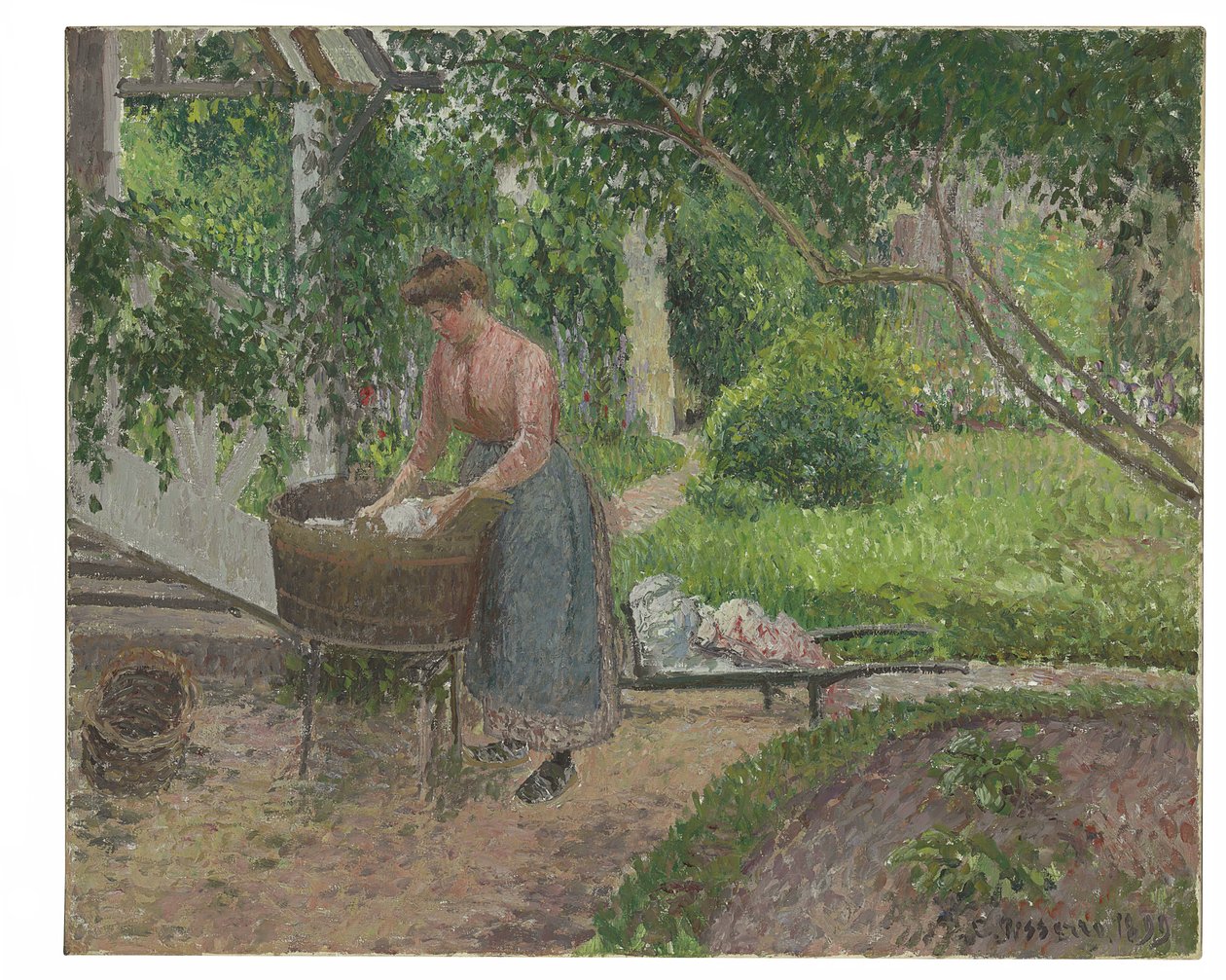 1899年在Eragny花园中的Washerwoman 作者 卡米尔·雅各布·毕沙罗